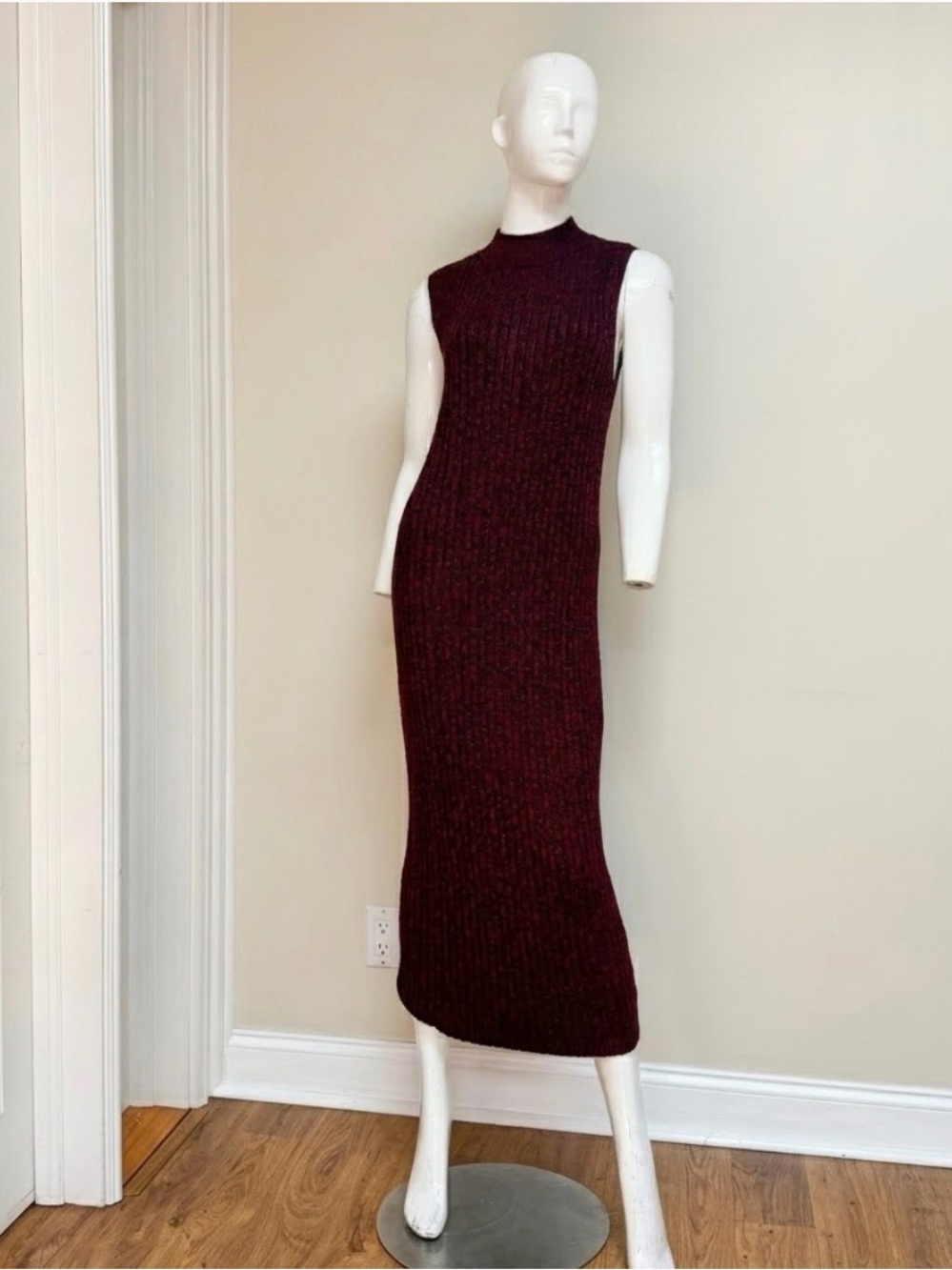 House of Harlow 1960 Ribbed Knit MaxiDress Burgundy  Sleeveless Bodycon Medium